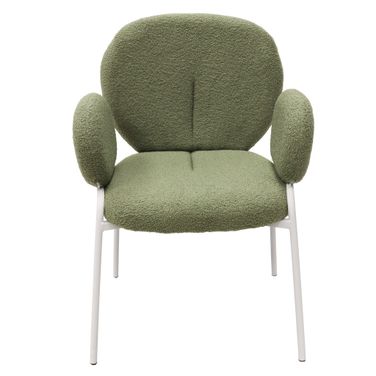 Celestial Boucle Dining Arm Chair In White and Green