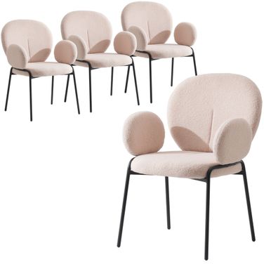 Celestial Series Boucle Dining Arm Chair Set of 4 In Black Frame with Beige Fabric