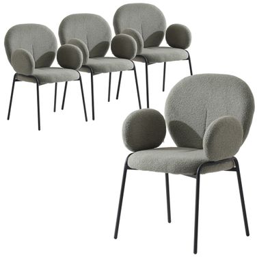 Celestial Series Boucle Dining Arm Chair Set of 4 In Black Frame with Green Fabric