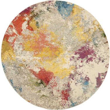 Celestial Ivory and Multicolor 7'10" x 7'10" Round Area Rug