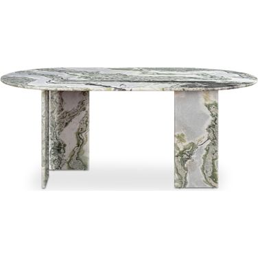 Celia Oval Dining Table In Green Onyx Marble