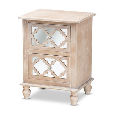 Celia Wood and Mirror 2 Drawer Quatrefoil End Table In Natural