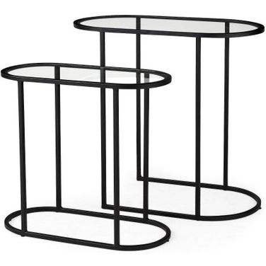 Celine Black And Silver Metal And Glass Nesting Accent Tables Set of 2
