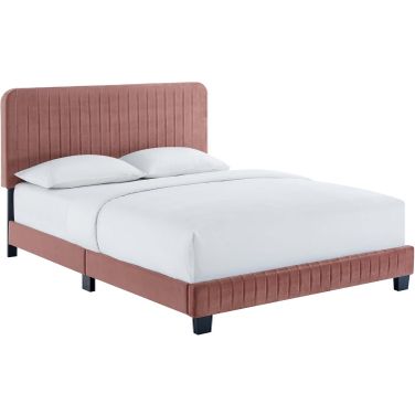 Celine Channel Tufted Performance Velvet Full Platform Bed In Dusty Rose