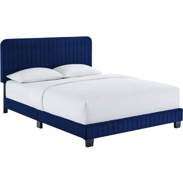 Celine Channel Tufted Performance Velvet Full Platform Bed In Navy