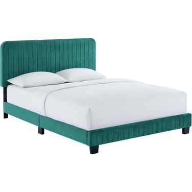 Celine Channel Tufted Performance Velvet Full Platform Bed In Teal