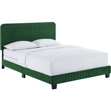 Celine Channel Tufted Performance Velvet Queen Bed In Emerald