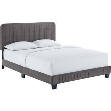 Celine Channel Tufted Performance Velvet Queen Platform Bed In Gray