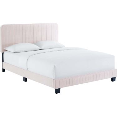 Celine Channel Tufted Performance Velvet Queen Platform Bed In Pink