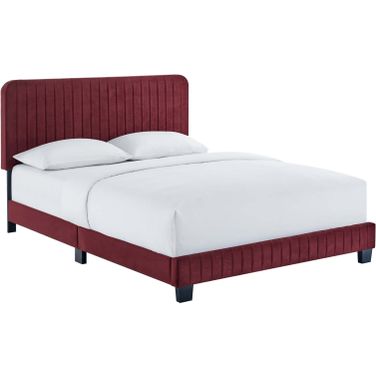 Celine Channel Tufted Performance Velvet Twin Platform Bed In Maroon