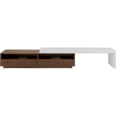 Celine Entertainment Center In White Matte Painted Top And Walnut Veneer Bottom Unit