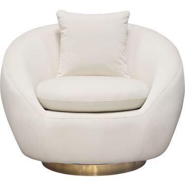 Celine Swivel Accent Chair in Light Cream Velvet with Brushed Gold Accent Band