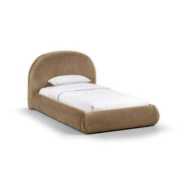 Celine Velvet Upholstered Twin Bed In Beige