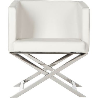 Celine White Bonded Leather and Chrome Cross Leg Chair