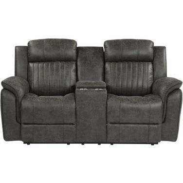 Centeroak Gray Double Reclining Console Loveseat