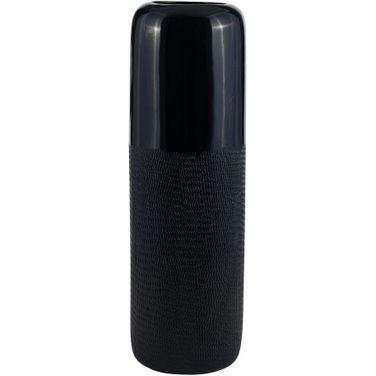 Ceramic 18 Inch Grooved Vase In Navy Blue