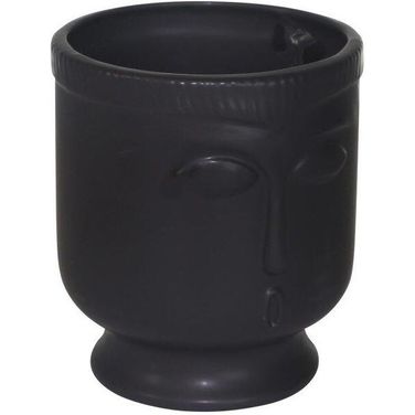 Ceramic 6 Inch Face Vase With Base In Black