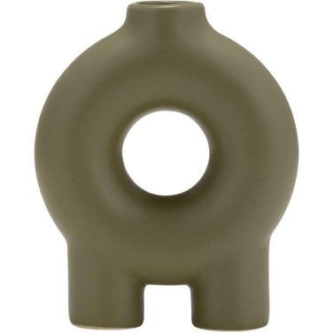 Ceramic 7 Inch Donut Footed Vase In Olive