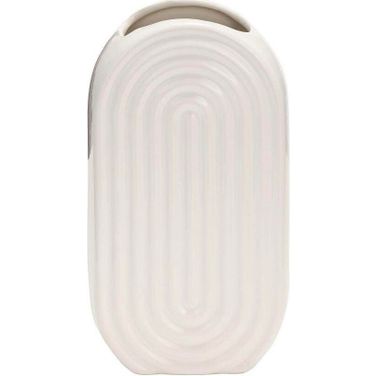 Ceramic 9 Inch Oval Ridged Vase In White