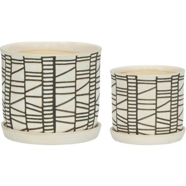 Ceramic Planter With Saucer Set of 2 In Beige 14807-02