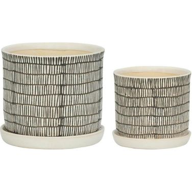 Ceramic Planter With Saucer Set of 2 In Beige 14807-03