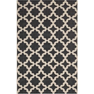 Cerelia Moroccan Trellis 9x12 Indoor and Outdoor Area Rug In Black and Beige