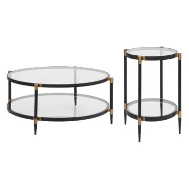 Chadid Round Glass Occasional Table Set In Black and Gold