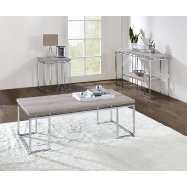 Chafik Occasional Table Set In Natural Oak And Chrome
