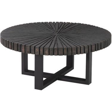 Chainsaw Round Coffee Table with Iron Cross Base In Black and Copper