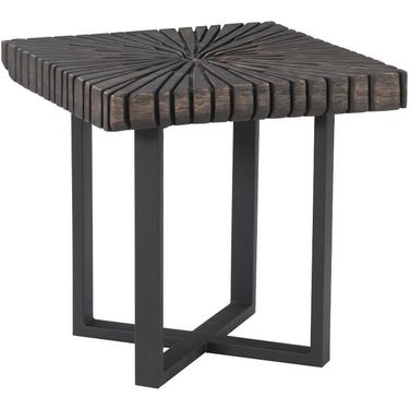 Chainsaw Side Table with Iron Cross Base In Black