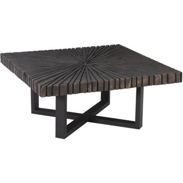 Chainsaw Square Coffee Table with Iron Cross Base In Black and Copper