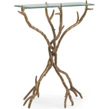 14 x 21 Inch Rectangle Chairside Table In Antique Brass