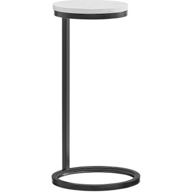 Chalmay Round Metal Accent Table with Marble Top In Antique Bronze