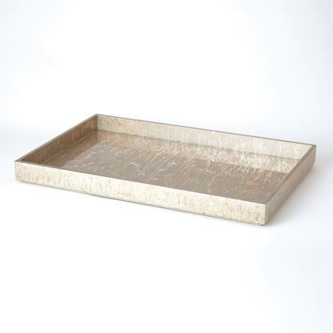 Champagne Silver Leaf Rectangle Large Tray In Gray
