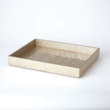 Champagne Silver Leaf Rectangle Small Tray In Gray