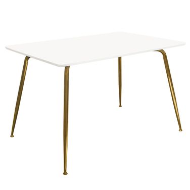Chance White Lacquer Top Rectangular Dining Table In Brushed Gold Metal Legs
