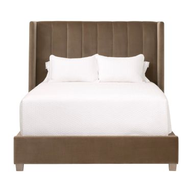 Chandler Standard King Upholstered Bed In Caramel Velvet and Natural Gray