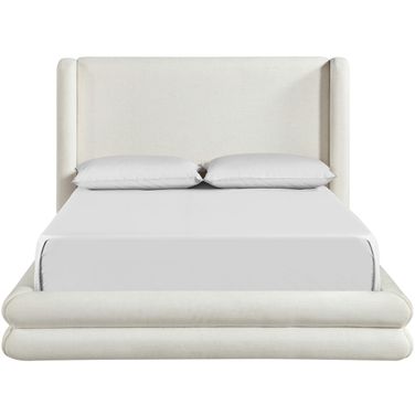 Chandra Linen Textured Fabric Upholstered Queen Bed In Cream