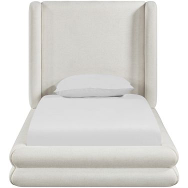 Chandra Linen Textured Fabric Upholstered Twin Bed In Cream