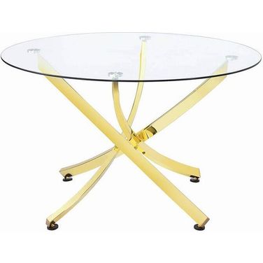 Beckham Round Dining Table Brass and Clear