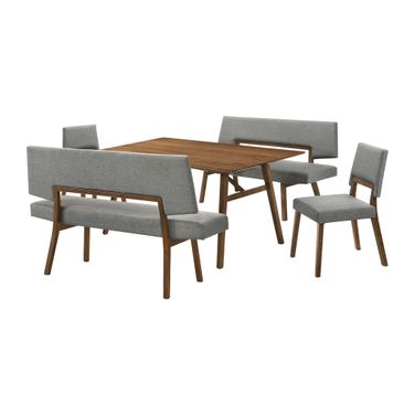 Channell 5 Piece Wood Dining Table Set with Benches In Gray