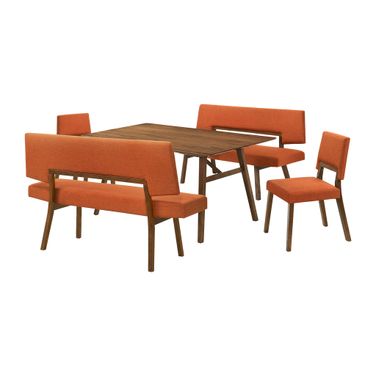 Channell 5 Piece Wood Dining Table Set with Benches In Orange