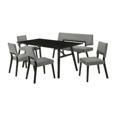 Channell 6 Piece Wood Dining Table Set with Bench In Black