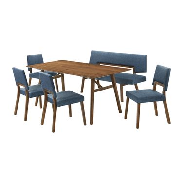 Channell 6 Piece Wood Dining Table Set with Bench In Blue