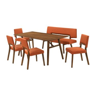 Channell 6 Piece Wood Dining Table Set with Bench In Orange