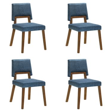 Channell Dining Chair Set of 4 In Walnut and Blue