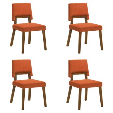 Channell Dining Chair Set of 4 In Walnut and Orange
