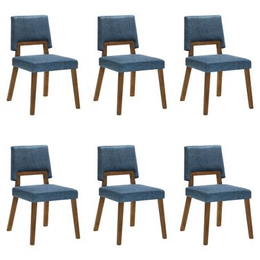Channell Dining Chair Set of 6 In Walnut and Blue