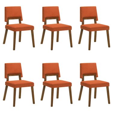 Channell Dining Chair Set of 6 In Walnut and Orange