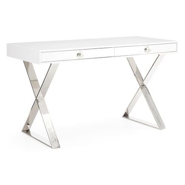 Channing Desk In White and Polished Nickel